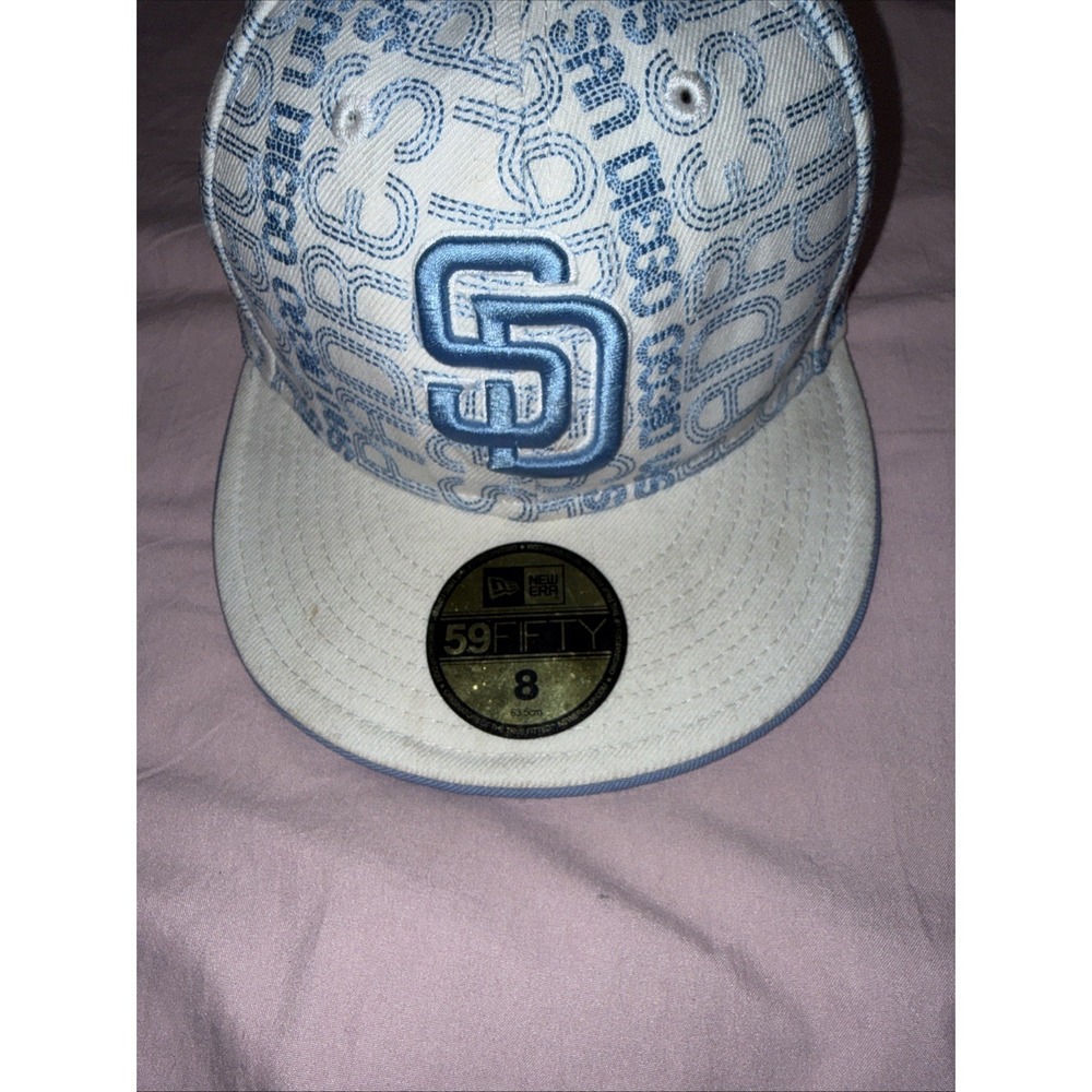 San Diego Padres New Era 59FIFTY Fitted Hat 8 63.5 CM Powder Blue MLB Cap - Picture 2 of 6